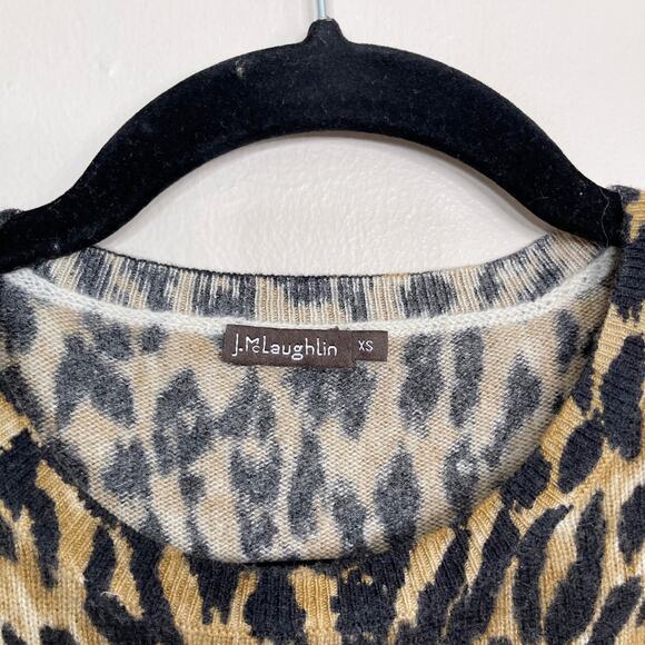 J Mclaughlin Leopard Sancerre Cashmere Sweater XSmall XS Brown Black Crew Neck - Picture 8 of 11